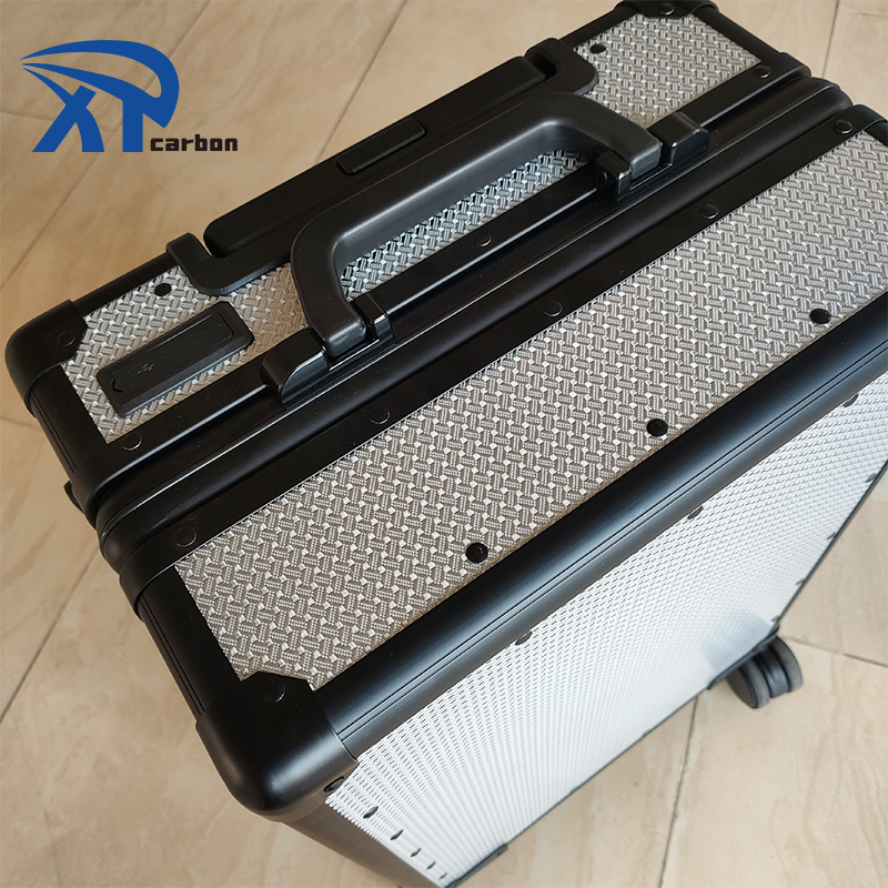 Silver Jacquard Carbon Fiber Luggage